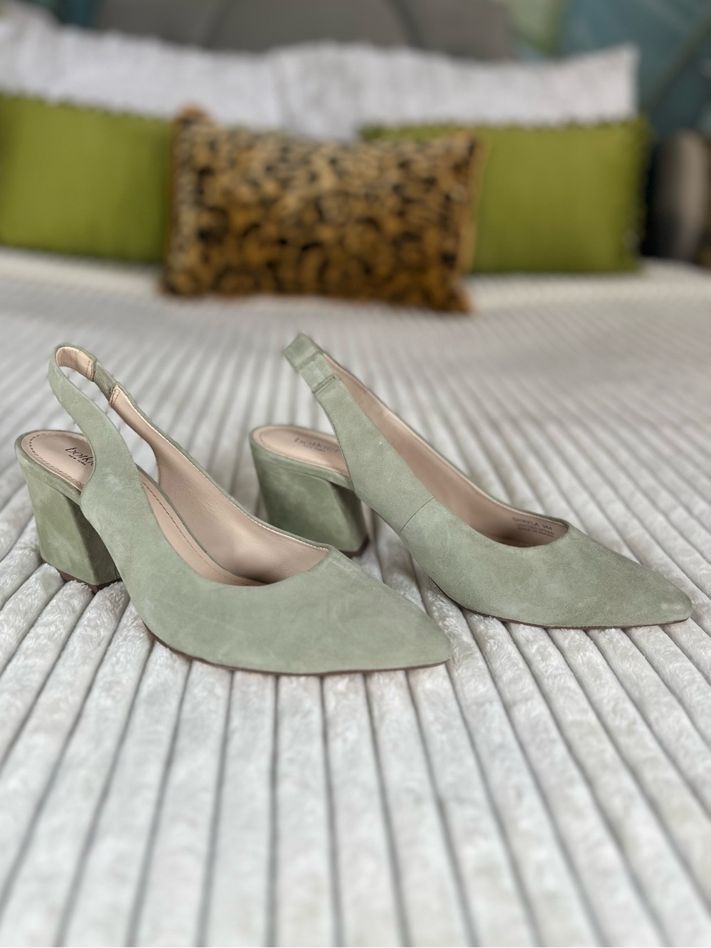 Botkier Shayla Slingback Block Heel Pumps in Sage Green Suede Size 9